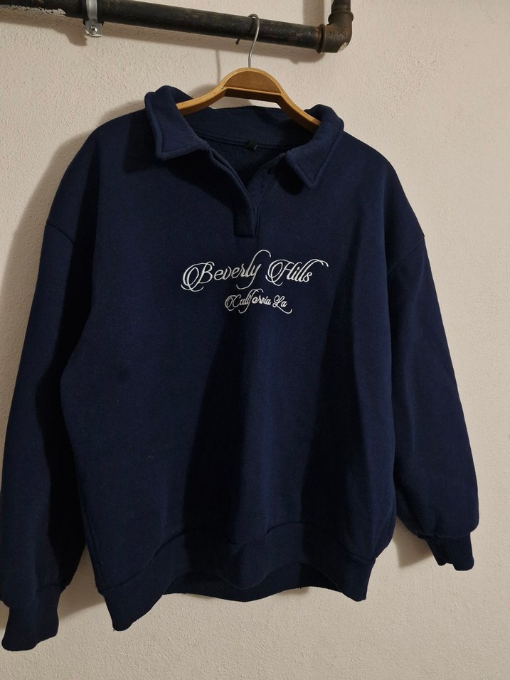 Lacivert Düğmeli Kadın Sweatshirt - Görsel 3
