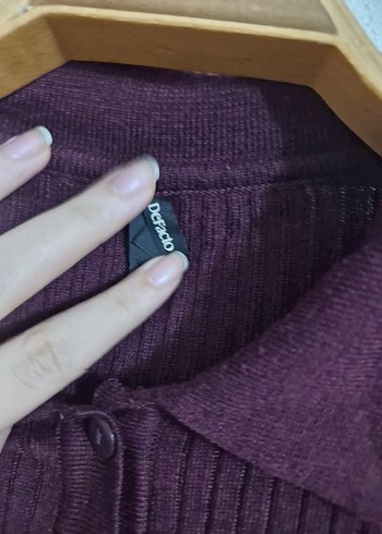 Bordo Düğmeli Polo Yaka Triko Kazak - Görsel 5