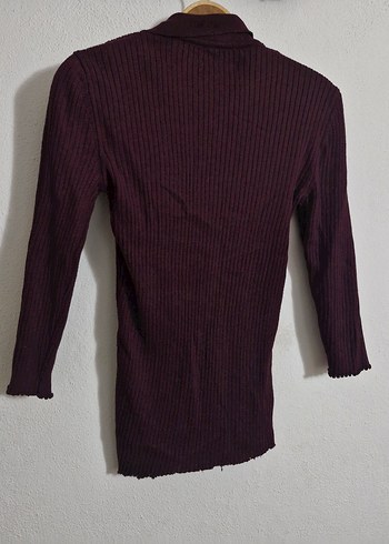 Bordo Düğmeli Polo Yaka Triko Kazak - Görsel 7