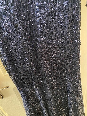 Payetli lacivert tesettür abiye - Görsel 4