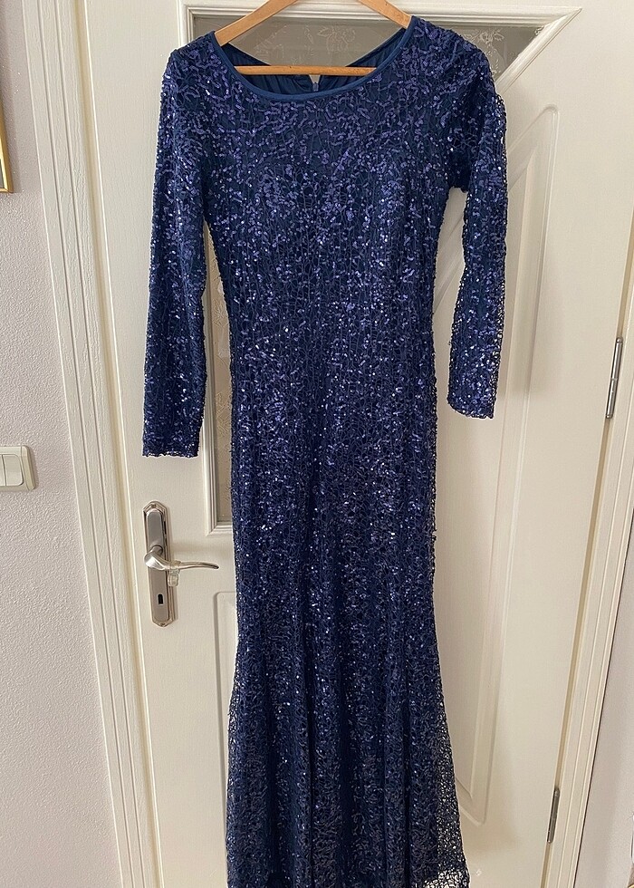 Payetli lacivert tesettür abiye - Görsel 2