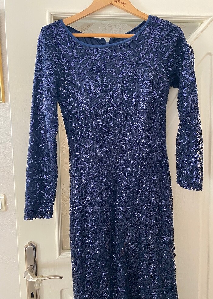 Payetli lacivert tesettür abiye - Görsel 3