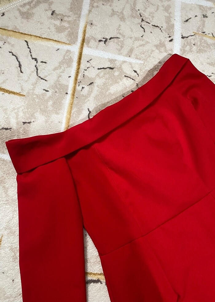 kayık yaka kırmızı elbise - Görsel 2