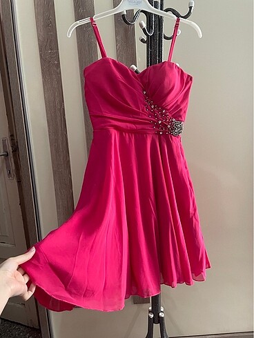pembe mini taşlı elbise