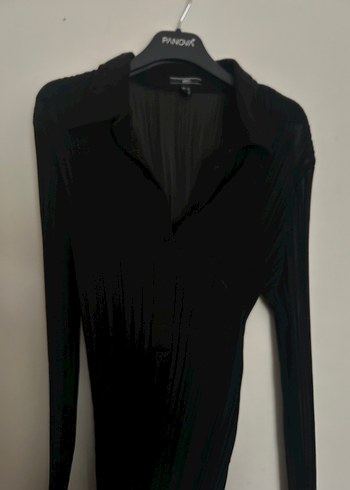 Uzun Kollu Siyah Pilili V Yaka transparan Gömlek - Görsel 2