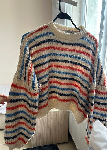 Çizgili Örgü Kadın Kazak - Görsel 2