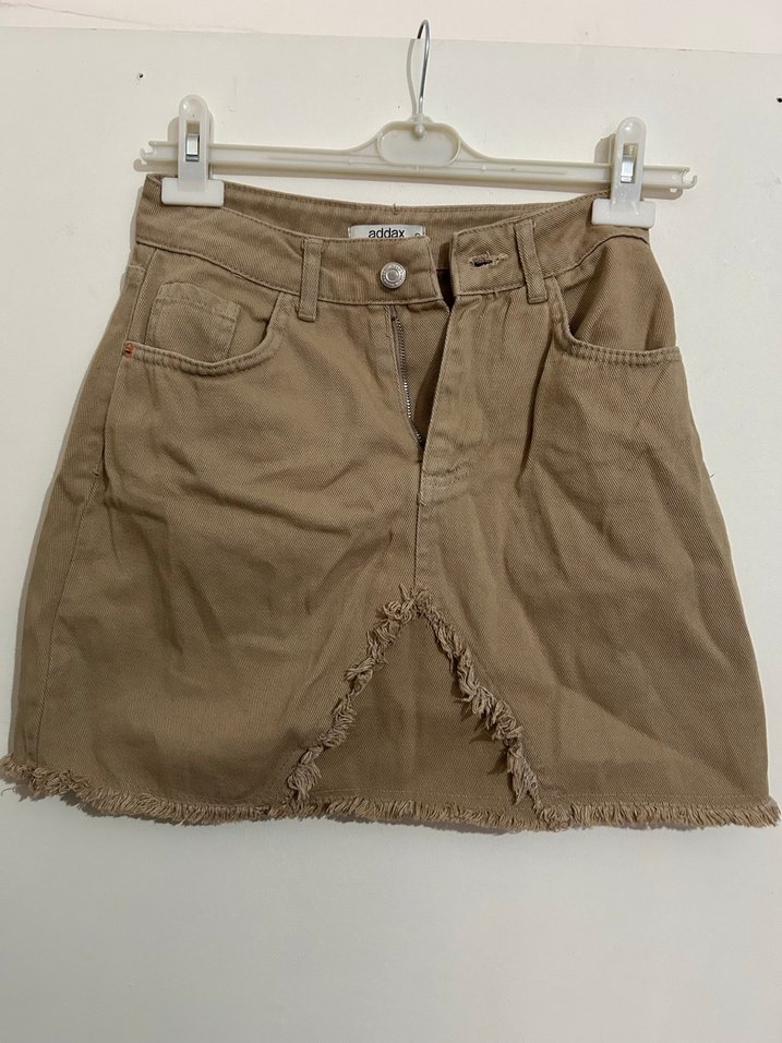 Düğmeli Bej Mini Kot Etek - Görsel 2