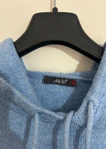 Mavi Kapüşonlu Örgü Kadın Sweatshirt - Görsel 3