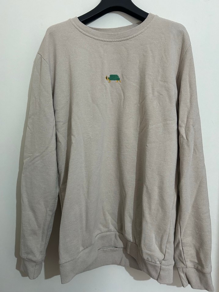Bej Oversize Kadın Sweatshirt, Uzun Kollu - Görsel 2
