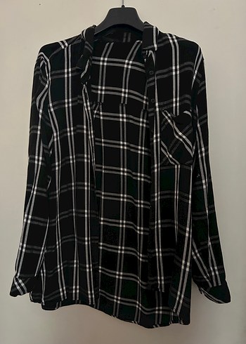 Düğmeli Siyah Ekose Kadın Gömlek - Görsel 2