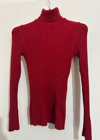 Kırmızı Balıkçı Yaka Kadın Kazak - Görsel 2