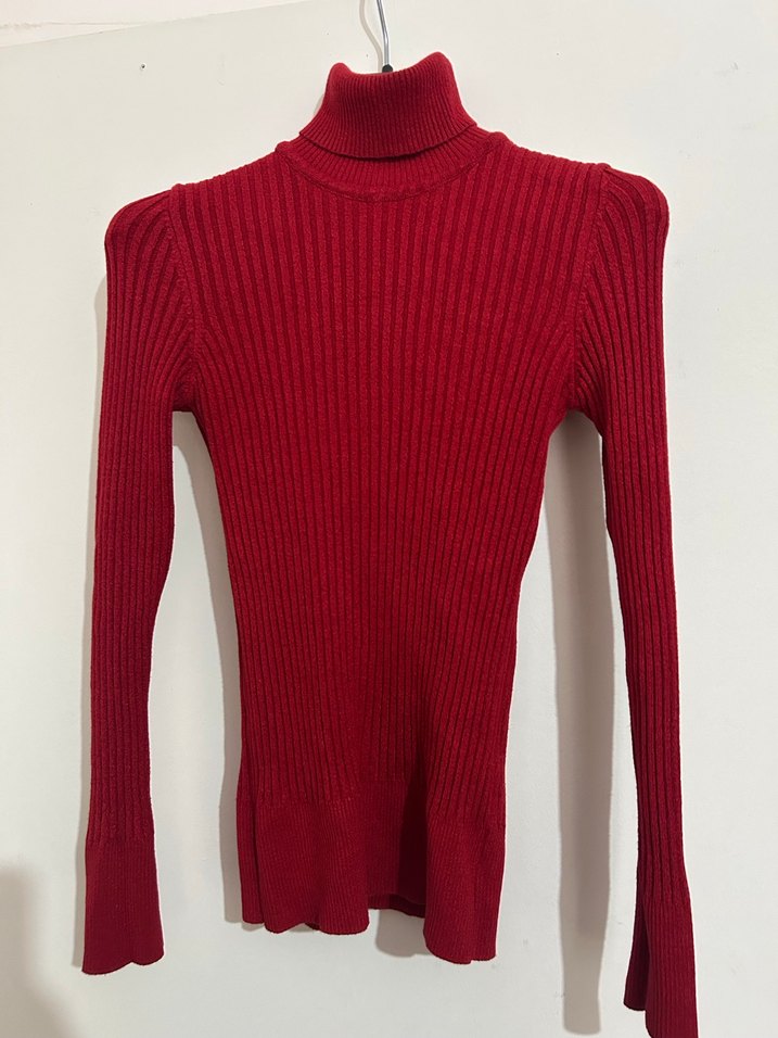 Kırmızı Balıkçı Yaka Kadın Kazak - Görsel 2