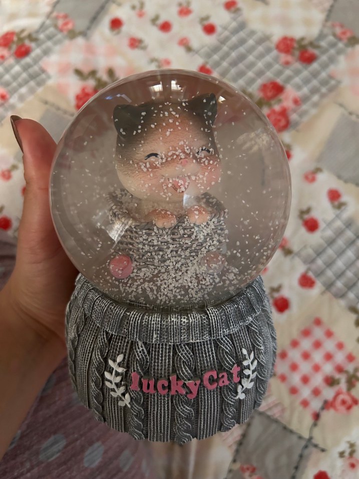 Gri LuckyCat Kar Küresi Figürü - Görsel 2