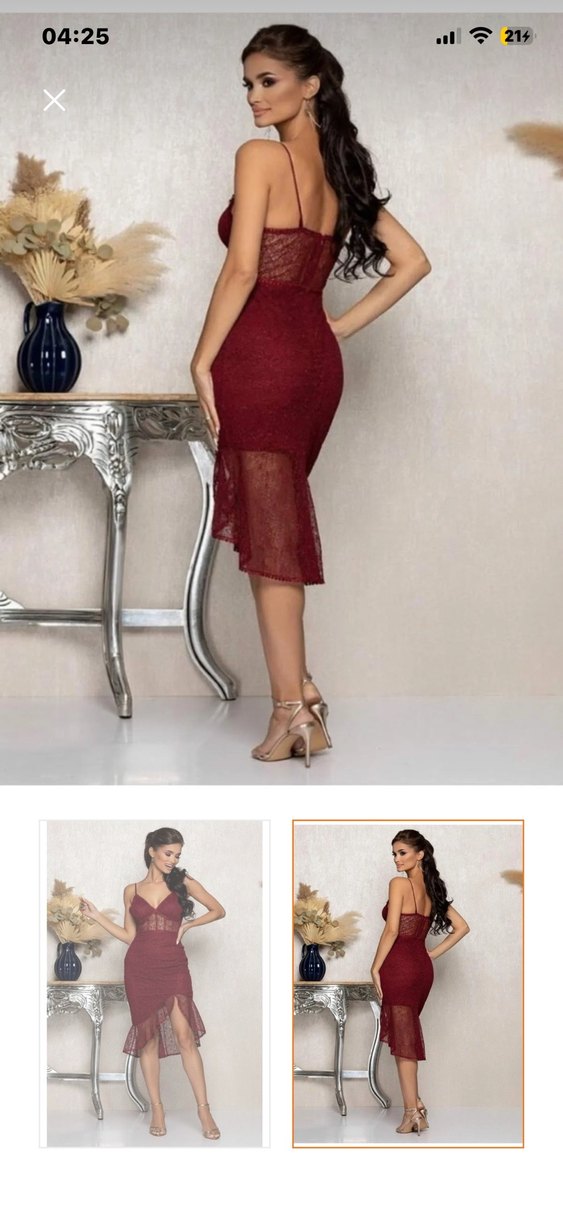 Bordo Dantel Detaylı Mini Elbise - Görsel 2