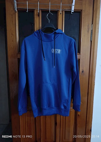 Erkek Mavi Kapüşonlu Sweatshirt