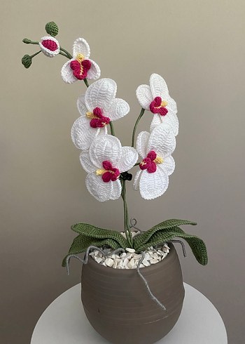 Beyaz Örgü Orkide Dekoratif Çiçek - Görsel 2