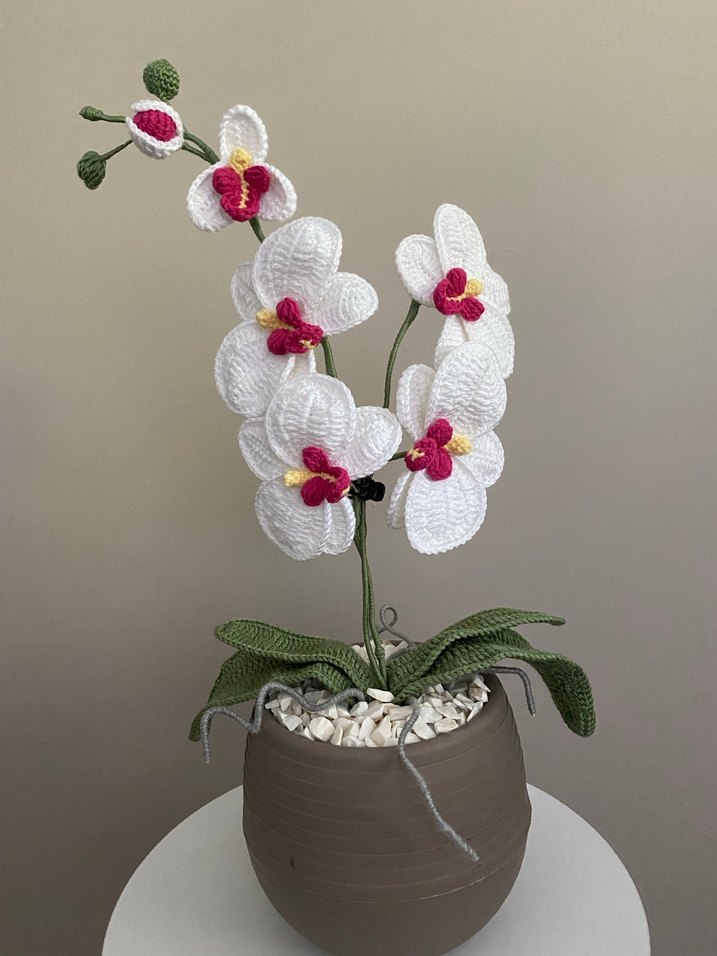 Beyaz Örgü Orkide Dekoratif Çiçek - Görsel 2