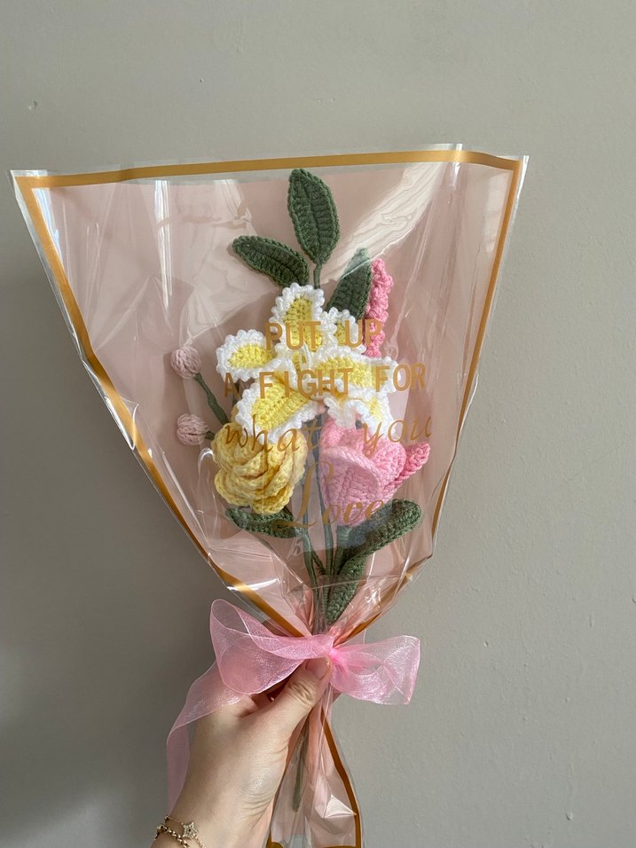 Bohem Tarzda Örgü Çiçek Buketi - Görsel 3