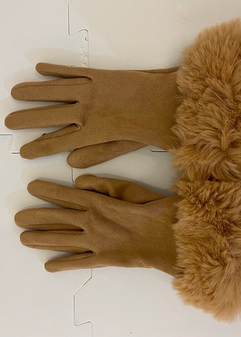 Bej Süet Kürklü Kadın Eldiveni - Görsel 2