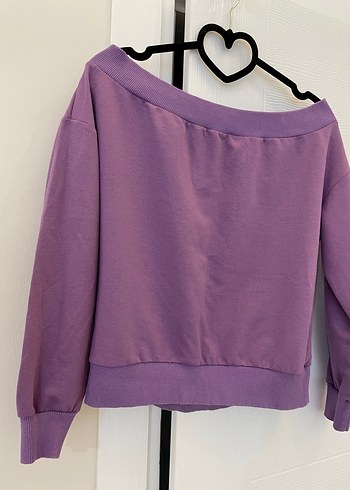 Mor Kadın kayık yaka  Sweatshirt Uzun Kollu - Görsel 2