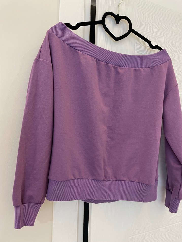 Mor Kadın kayık yaka  Sweatshirt Uzun Kollu - Görsel 2