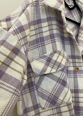 Düğmeli Mor Pamuklu Salaş Gömlek - Görsel 2