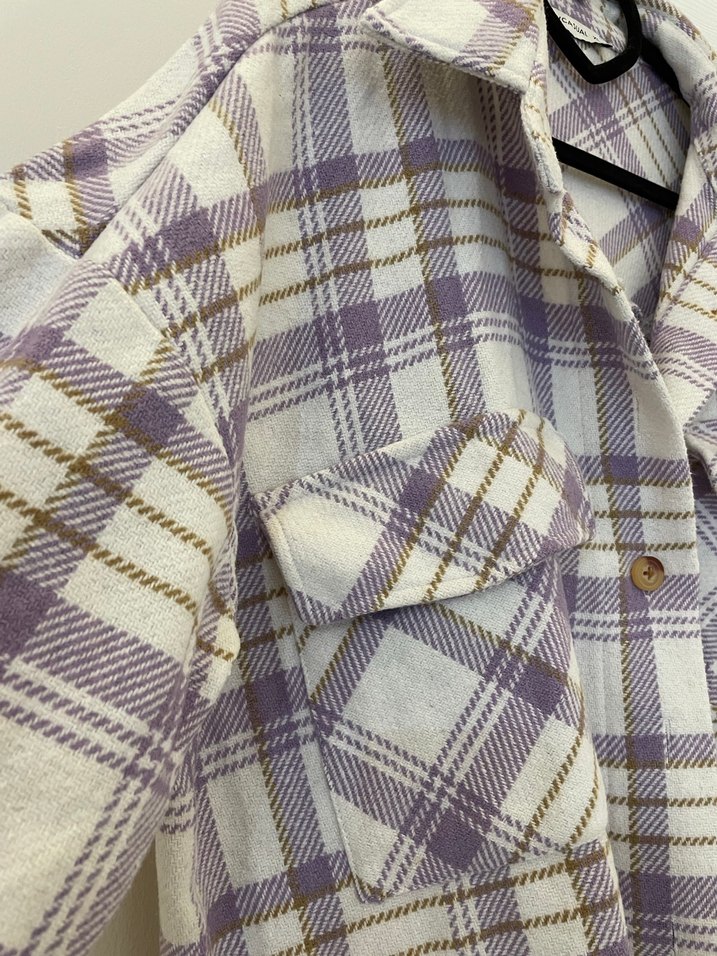 Düğmeli Mor Pamuklu Salaş Gömlek - Görsel 2