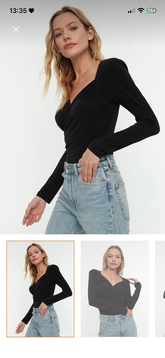 Uzun Kollu Siyah Drapeli V Yaka Bluz - Görsel 3