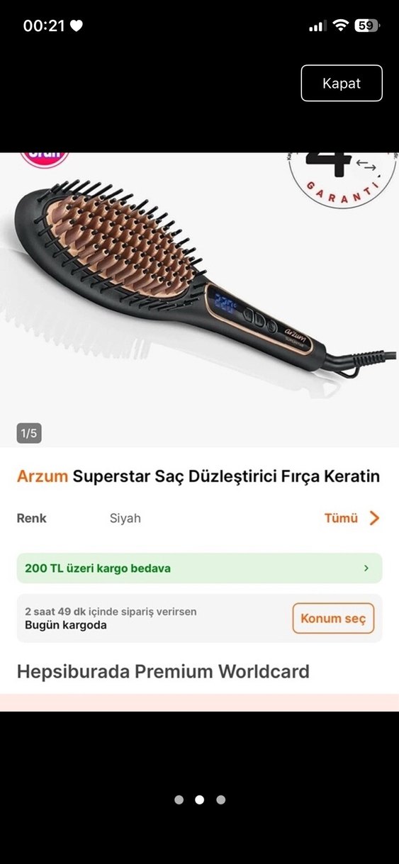 Arzum Siyah Saç Düzleştirici tarak - Görsel 5