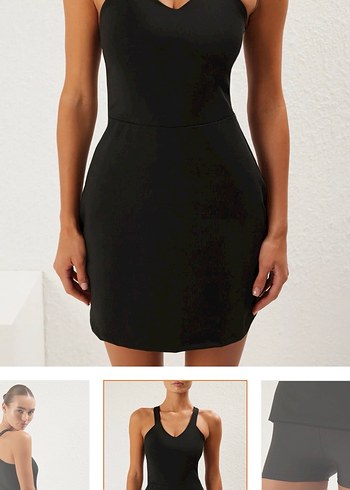 Siyah Mini V Yaka Atletik Elbise şortlu - Görsel 3