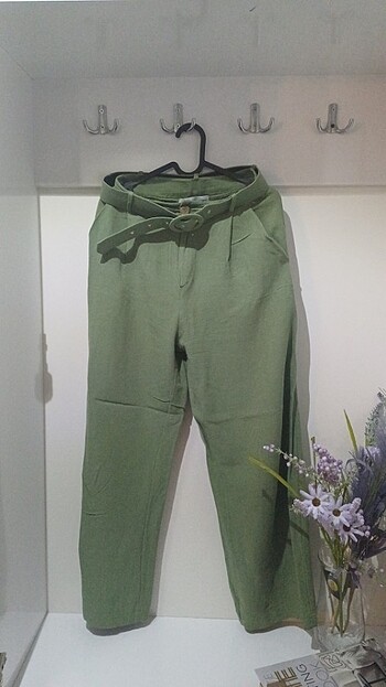 Yeşil keten pantolon 