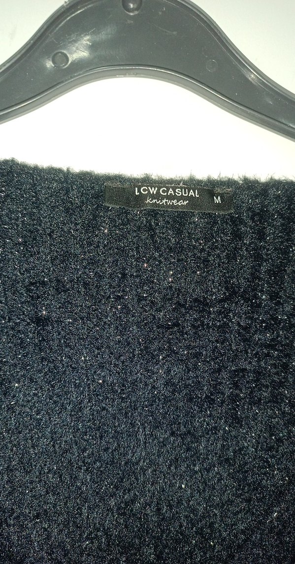 Siyah Kadın Yünlü Kısa Kollu Triko v yaka - Görsel 3