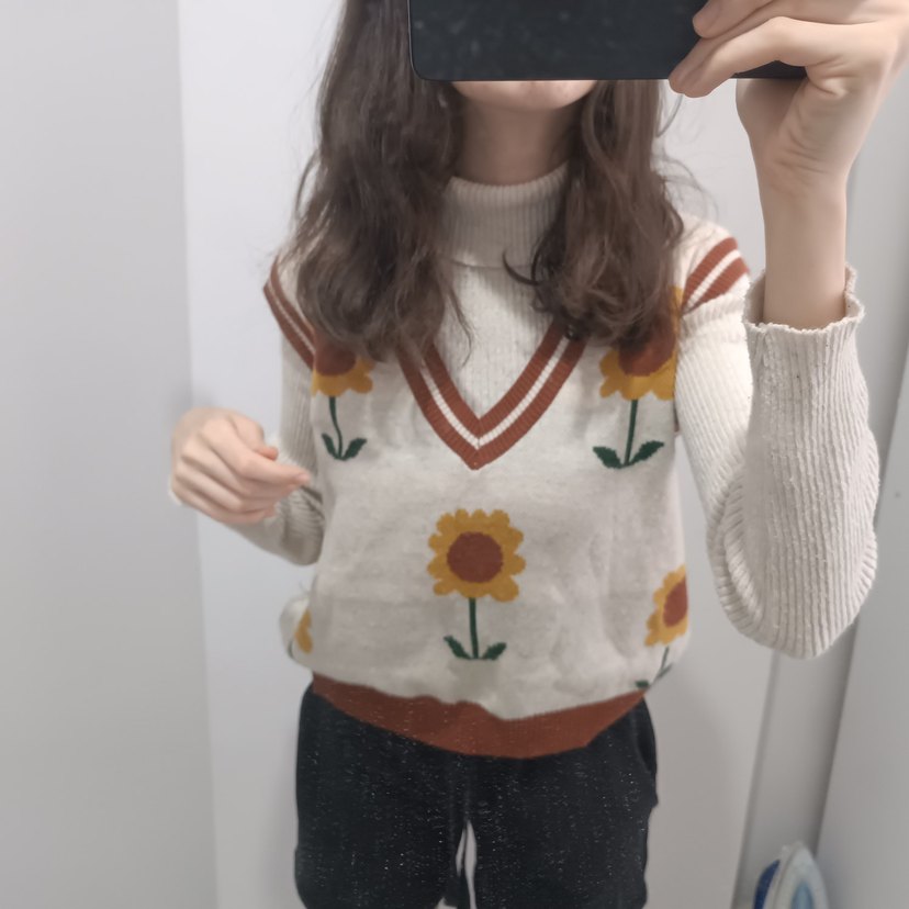 Bohem Çiçek Desenli Boğazlı Triko Süveter - Görsel 2