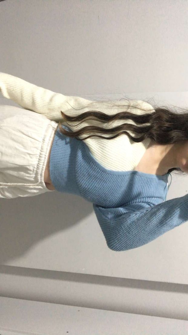 V Yaka Uzun Kollu Mavi Triko Kazak - Görsel 2