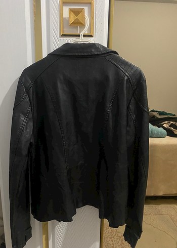 Düğmeli Siyah Biker Deri Ceket - Görsel 4