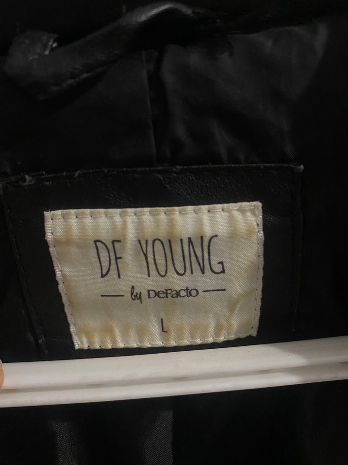 Düğmeli Siyah Biker Deri Ceket - Görsel 3