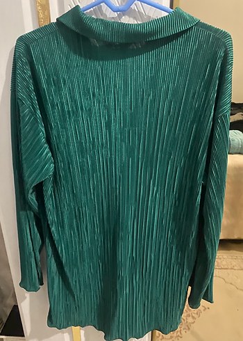 Yeşil Pilili Uzun Kollu Kadın Gömlek - Görsel 3