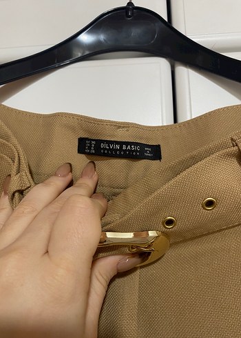 Kadın Bej Süet Kemerli Midi Pantolon - Görsel 3