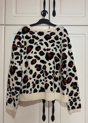 Kadın Leopar Desenli Örgü Kazak - Görsel 4