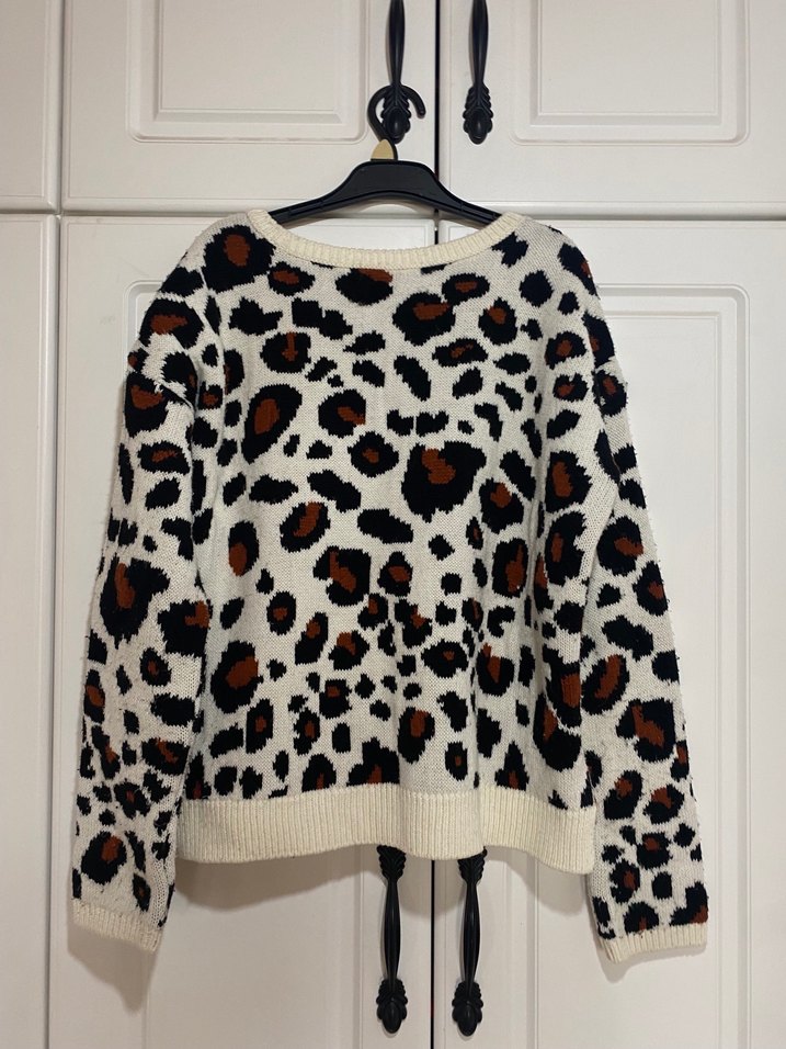 Kadın Leopar Desenli Örgü Kazak - Görsel 4
