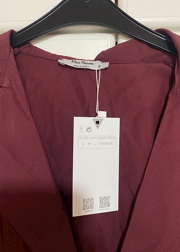 Bordo Düğmeli Keten Gömlek - Görsel 2