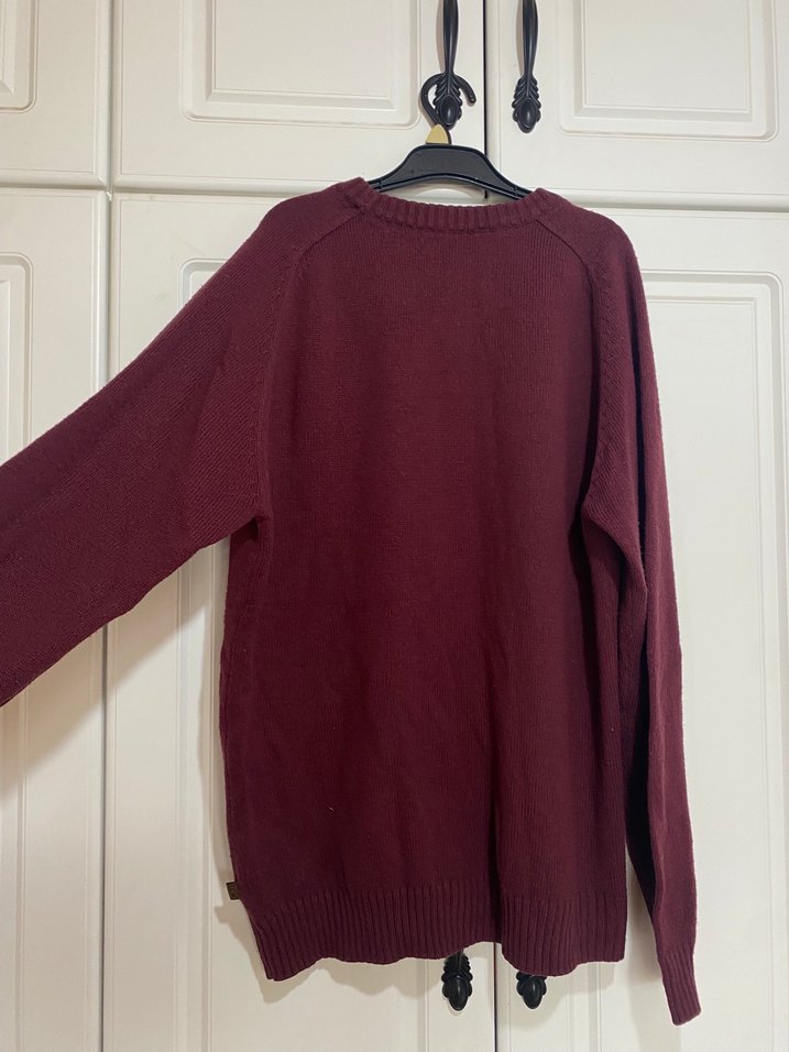 Bordo Erkek Örgü Yün Kazak - Görsel 3