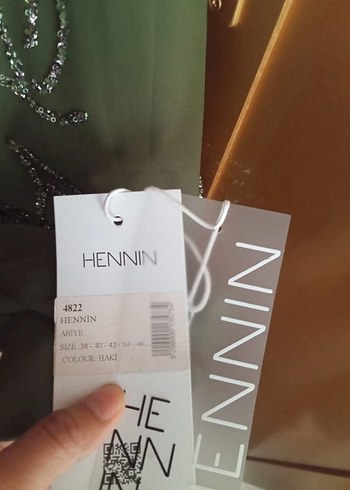 44 Beden haki Renk işleme detaylı yeşil abiye