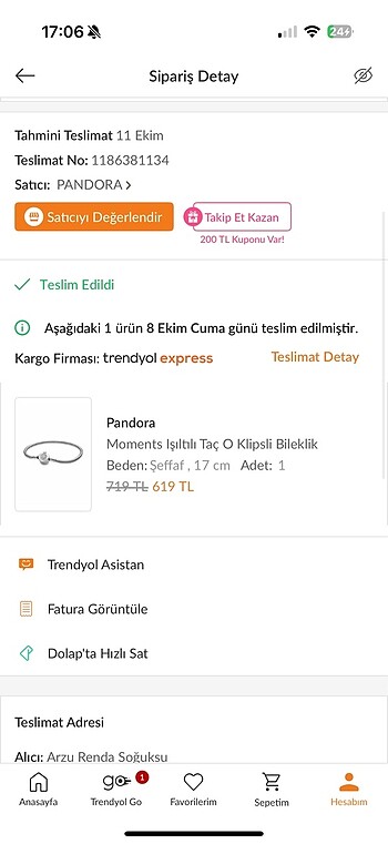 Beden gri Renk pandora 17cm bileklik