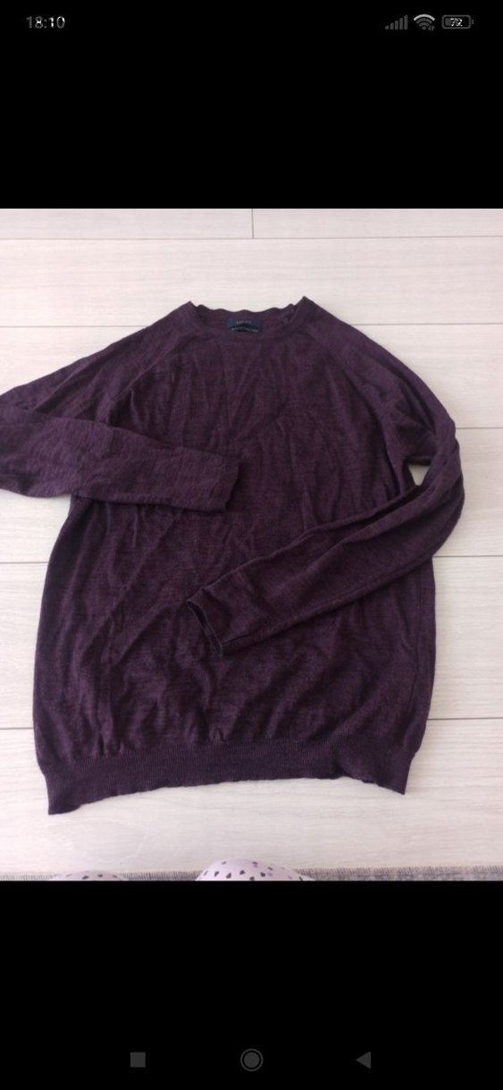 Mor Uzun Kollu Erkek Keten Triko Kazak - Görsel 2