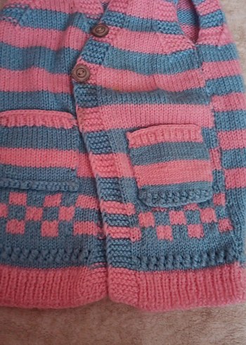 Kız Çocuk Pembe Gri Triko Yelek - Görsel 3