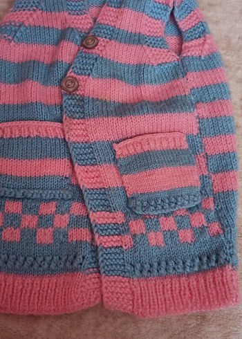 Kız Çocuk Pembe Gri Triko Yelek - Görsel 4