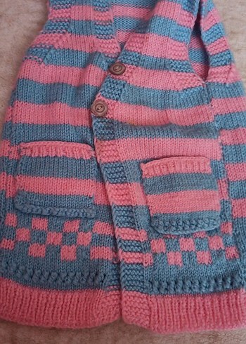 Kız Çocuk Pembe Gri Triko Yelek - Görsel 2