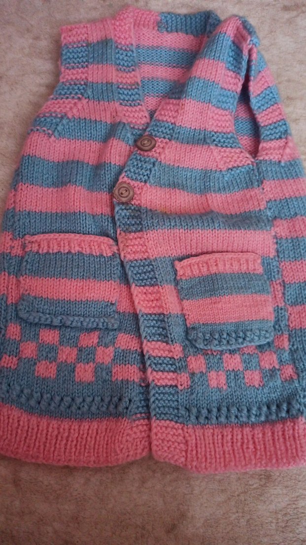 Kız Çocuk Pembe Gri Triko Yelek - Görsel 2