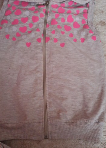 Kız Çocuk Kapüşonlu Gri Fermuarlı Yelek - Görsel 3